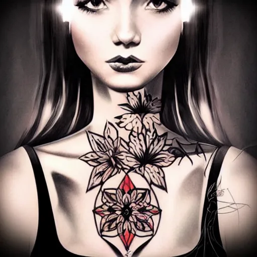 Image similar to tattoo design, stencil beautiful portrait of a girl by artgerm, artgerm