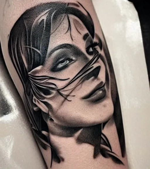 Image similar to a beautiful tattoo design, in the style of den yakovlev, hyper realistic, black and white, realism, highly detailed