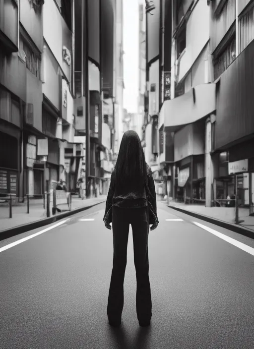 Image similar to headless girl standing in the middle of the tokyo street, photorealistic, canon r 3, symmetry, octane render, unreal engine, dramatic lights