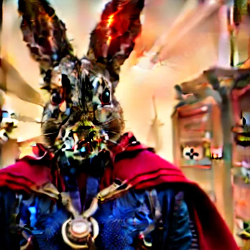 Image similar to Film still of a rabbit as Dr. Strange in avengers endgame, 4k