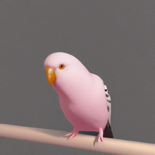 Image similar to an oil painting of a pale pink budgie with black spots, full hd, ue5, ue4, unreal engine 5, artstation