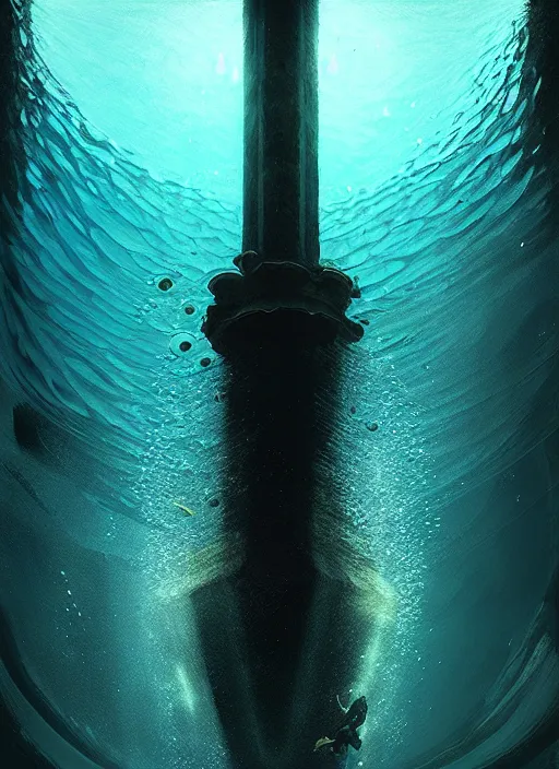 Image similar to portal to the another dimension underwater, dark, highly detailed, digital illustration, trending in artstation, modern painting, smooth, sharp focus, intricate, einar jonsson, ilya repin