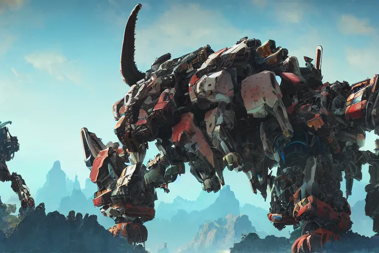 Image similar to behemoth machine mecha animal beast robot of horizon forbidden west horizon zero dawn bioluminiscence global illumination ray tracing hdr fanart arstation by sung choi and eric pfeiffer and gabriel garza and casper konefal