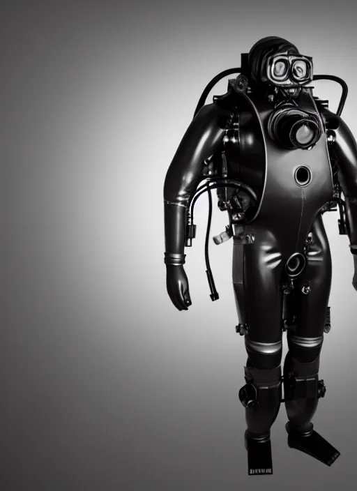 Prompt: studio photo still of a newtsuit, atmospheric diving hard suit, 8 k, studio lighting, key light from right side,