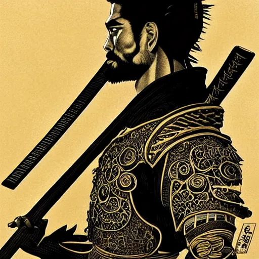 Image similar to silhouette of a Bushido warrior illustration, medium shot, intricate, elegant, highly detailed, digital art, ffffound, art by JC Leyendecker and sachin teng