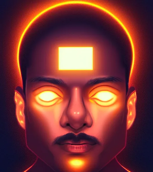 Prompt: symmetry!! indian prince of technology, solid cube of light, hard edges, product render retro - futuristic poster scifi, lasers and neon circuits, brown skin handsome indian prince, intricate, elegant, highly detailed, digital painting, artstation, concept art, smooth, sharp focus, illustration, dreamlike, art by artgerm