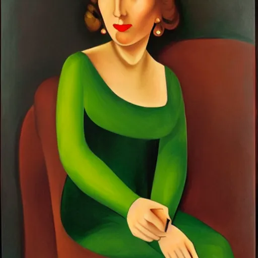 Image similar to portrait of writer clarice lispector in her green dress, by tamara de lempicka