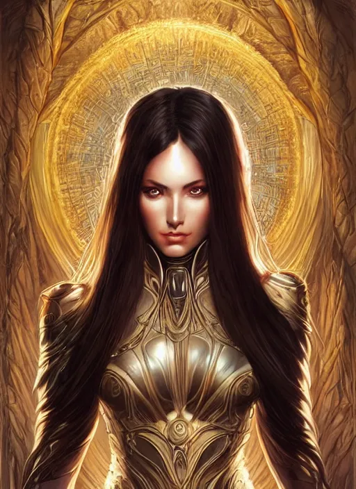 Prompt: a highly detailed symmetrical painting of a female model fantasy amazon with piercing beautiful eyes, trending art by artgerm and karol bak and mark brooks