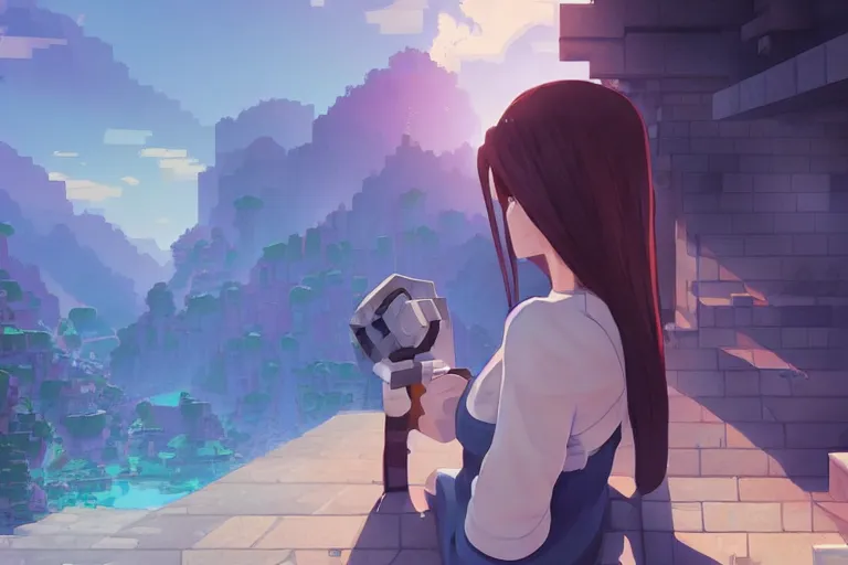 Image similar to minecraft girlfriend, scenic full shot, ambient lighting, detailed face, by makoto shinkai, stanley artgerm lau, wlop, rossdraws