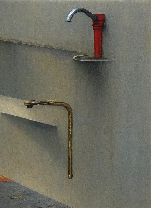 Image similar to water faucet dripping Edward Hopper, Zdzislaw Beksinski highly detailed