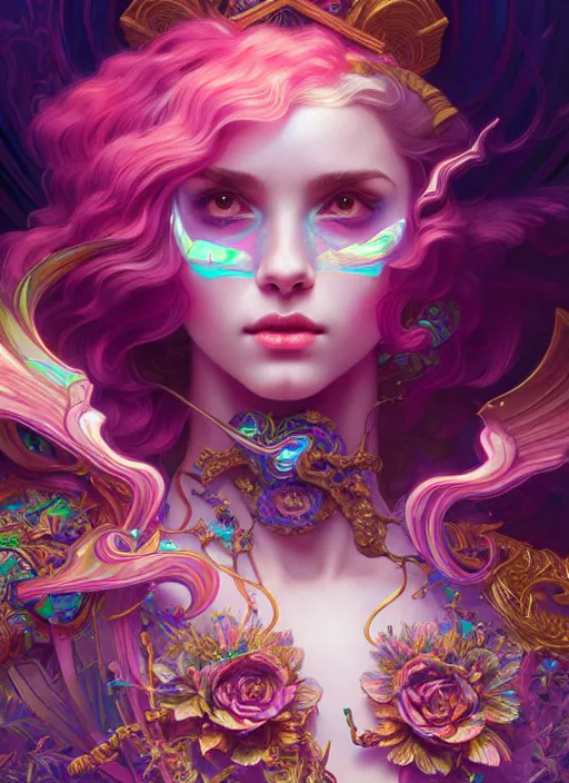 Prompt: hyper detailed ultra sharp of a beautiful necromancer girl. trending on artstation, vaporwave aesthetic, synthwave, colorful, psychedelic, ornate, intricate, digital painting, concept art, smooth, sharp focus, illustration, art by artgerm and greg rutkowski and alphonse mucha, 8 k