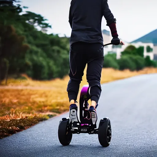 Image similar to man naruto running on electric onewheel unicycle scooter, gopro, sports action, cinematic, product image