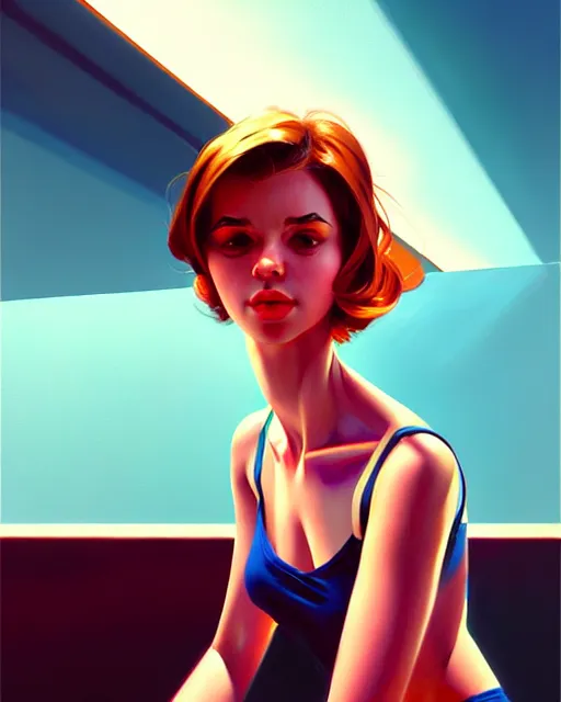 Image similar to hyper - realistic portrait of a pop art girl, dynamic wavy hair, perspective body anatomy, detailed designs, digital painting, 4 k, by ilya kuvshinov, by greg rutkowski, atmospheric lighting