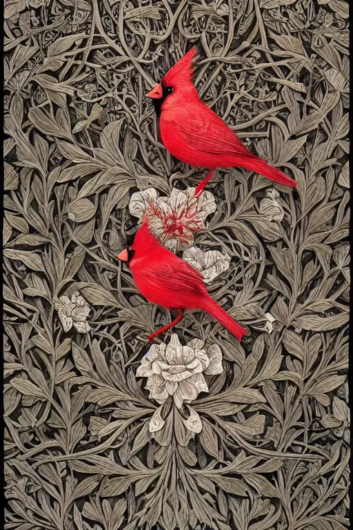 Prompt: ethereal Cardinal bird, intricate details, ornate, detailed illustration, octane render, Johanna Rupprecht style, William Morris style, trending on artstation