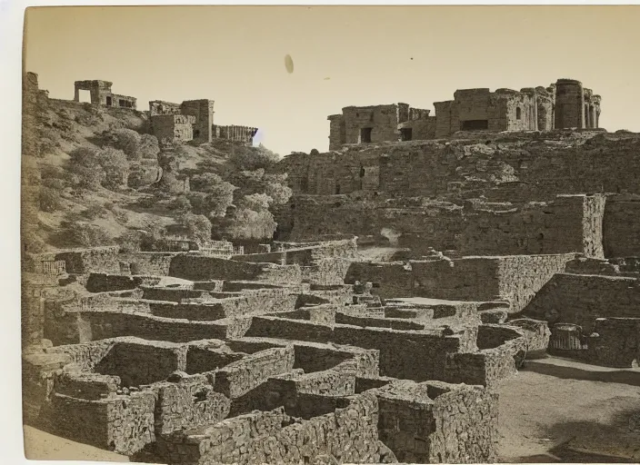 Image similar to Antique photograph of pueblo ruins on a towering Mesa showing terraced gardens in the foreground, albumen silver print, Smithsonian American Art Museum