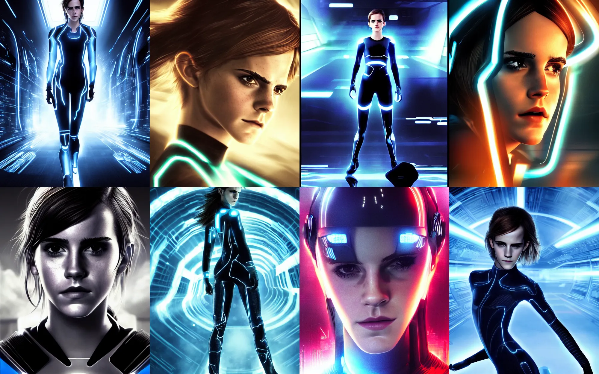 Prompt: portrait shot of emma watson in tron legacy ( 2 0 1 0 ), epic pose, concept art, by artgerm and luis royo, award winning professional photography, cinematic, octane render, perfect face