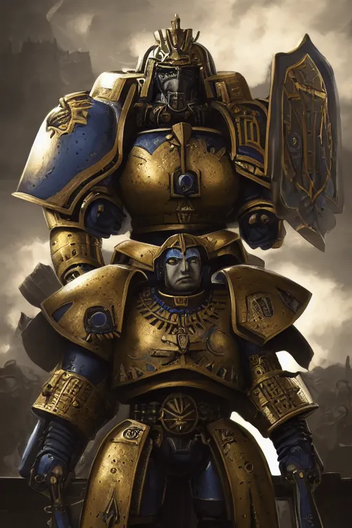 Image similar to armor portrait heros warhammer 4 0 k horus heresy fanart - the primarchs emperor by johannes helgeson animated with vfx concept artist & illustrator global illumination ray tracing hdr fanart arstation zbrush central hardmesh 8 k octane renderer comics stylized