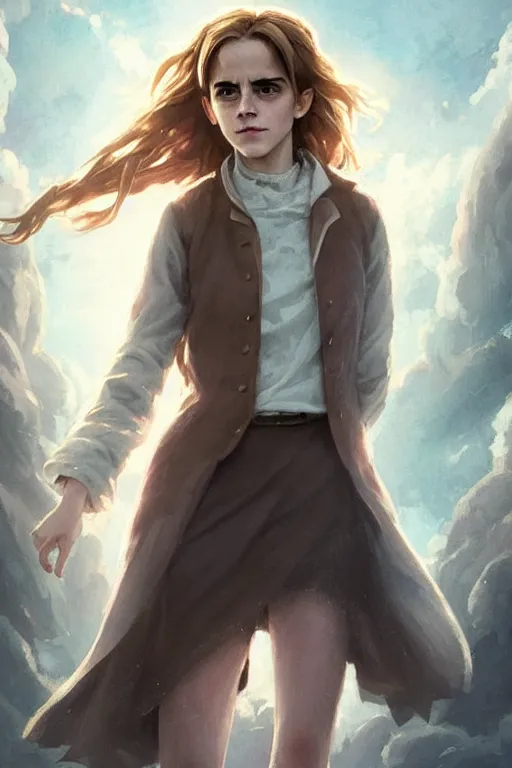 Prompt: Poster artwork, Emma Watson as Hermione Granger, magnificent, medium close up, details, sharp focus, elegant, highly detailed, illustration, by Jordan Grimmer and greg rutkowski and PiNe(パイネ) and 薯子Imoko and 香川悠作 and wlop!! and maya takamura, intricate, beautiful, Trending artstation, pixiv, digital Art