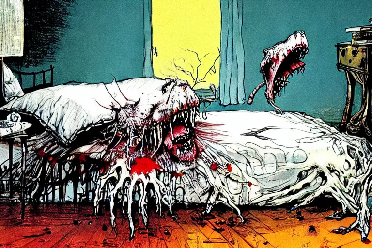 Image similar to monster under the bed by ralph steadman