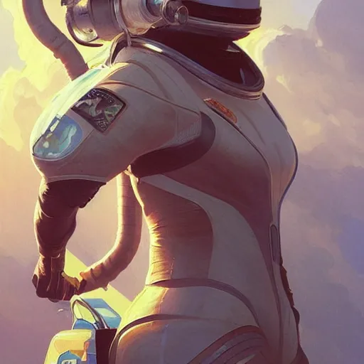 Image similar to Astronaut riding a rocket, highly detailed, digital painting, artstation, concept art, smooth, sharp focus, illustration, art by artgerm and greg rutkowski and alphonse mucha