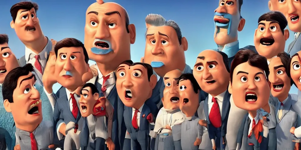 Image similar to turkish political leaders in a pixar movie