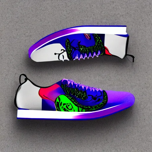 Image similar to A pair of sneakers With an aerodynamic, digital Art, design inspired by In the dragon fruit