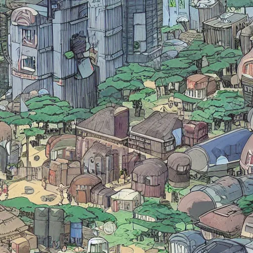 Prompt: studio ghibli buff racoon detailed dystopian city