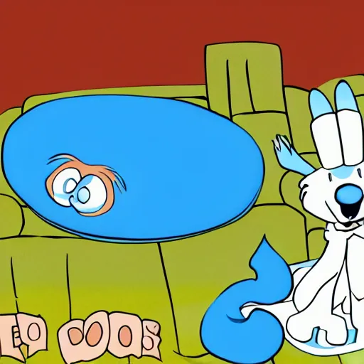 Image similar to screenshot of blue's clues with bloo from foster's home for imaginary friends