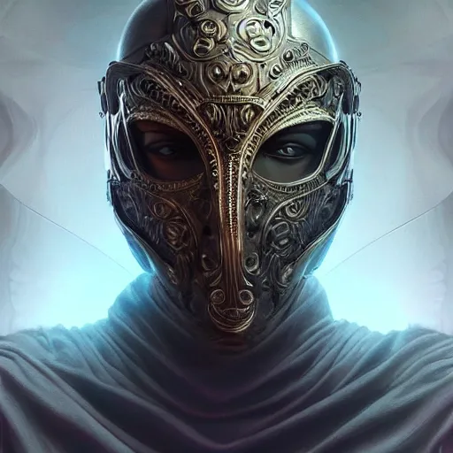 Image similar to Very very very very highly detailed epic photo of face with venetian mask, intricate, dystopian, sci-fi, extremely detailed, digital painting, artstation, concept art, smooth, sharp focus, illustration, intimidating lighting, incredible art by Artgerm and Vincent di Fate