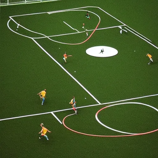 Image similar to “ a photo of two teams playing ultimate frisbee on a soccer field at night with stadium lights ”