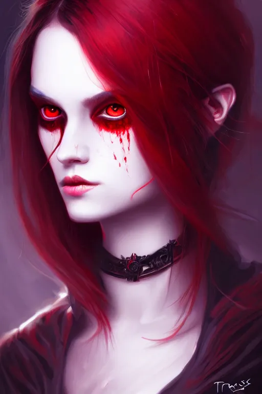 Prompt: Portrait of evil girl, red eyes, face, dark fantasy, intricate, elegant, highly detailed, digital painting, artstation, concept art, smooth, sharp focus, illustration, art by tran ross