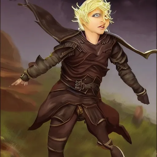 Image similar to A blonde boy fantasy thief in a fantasy setting, epic fantasy art style