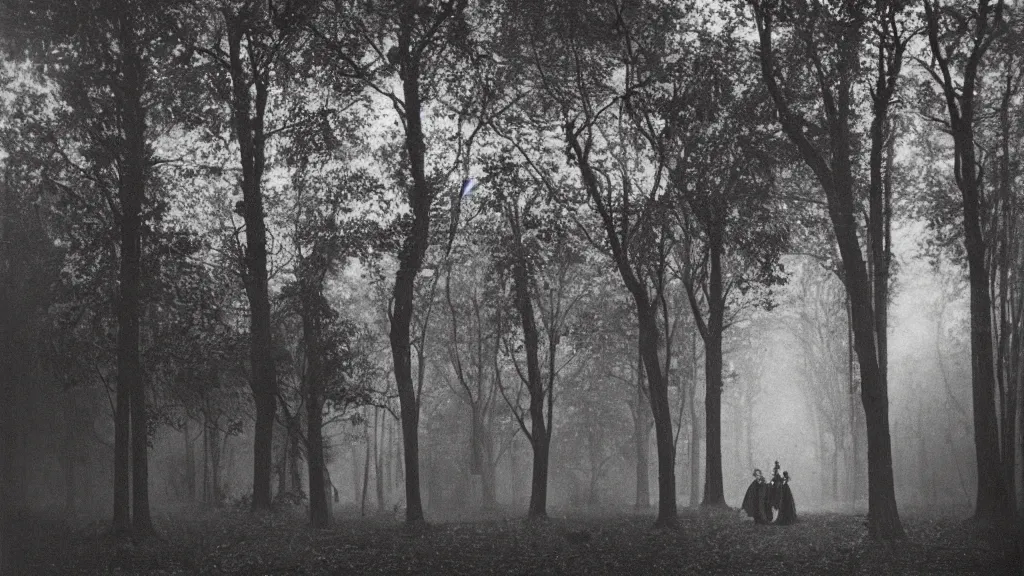 Prompt: An epic photo of a gloomy Victorian mansion in dark forest. by Diane Arbus and Louis Daguerre. highly detailed. 85mm, Bokeh