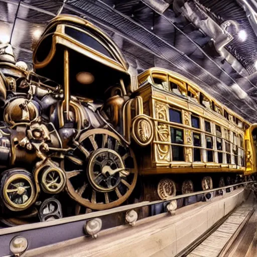 Image similar to a steampunk train traveling through space