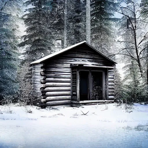 Image similar to abandoned cabin in the woods high quality, photorealistic