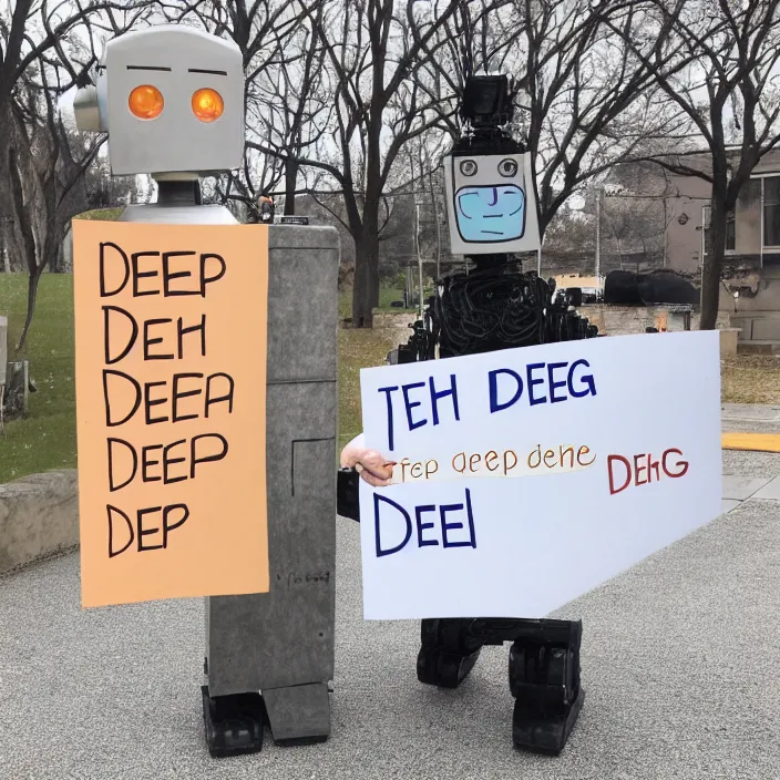 Image similar to a robot holding a sign that reads deep learning