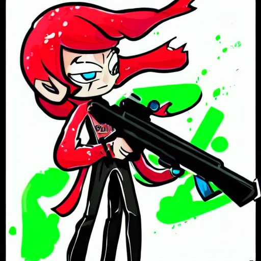 Prompt: inkling with splattershot, splatoon, comic art, anime art