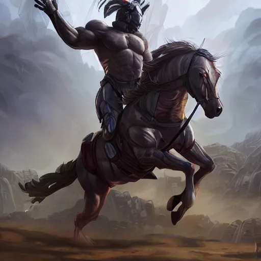 Image similar to a musclebound anthropomorphized horse with gargantuan muscles wearing a tight kevlar battle outfit, facility background, equine, anthro art, furaffinity, highly detailed, digital painting, artstation, sharp focus, game art, concept art, illustration, art by artgerm, greg rutkowski, wlop