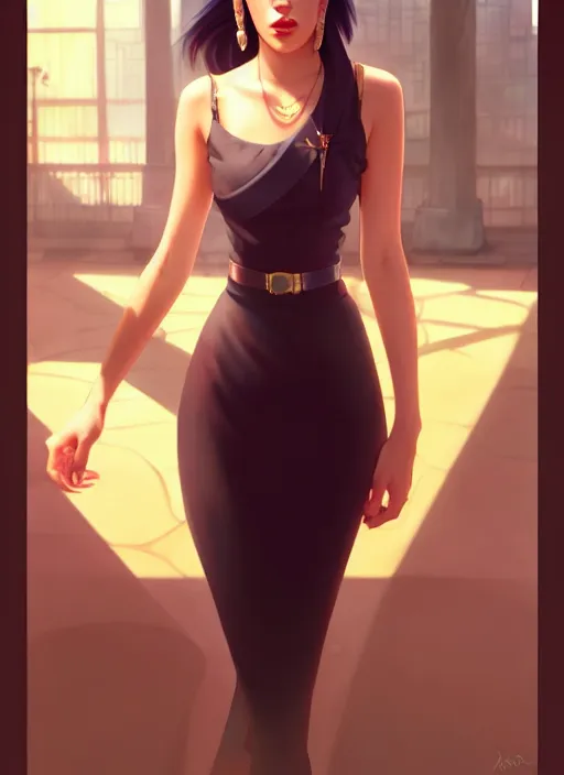 Image similar to cute mafia boss dua lipa, natural lighting, path traced, highly detailed, high quality, digital painting, by don bluth and ross tran and studio ghibli and alphonse mucha, artgerm