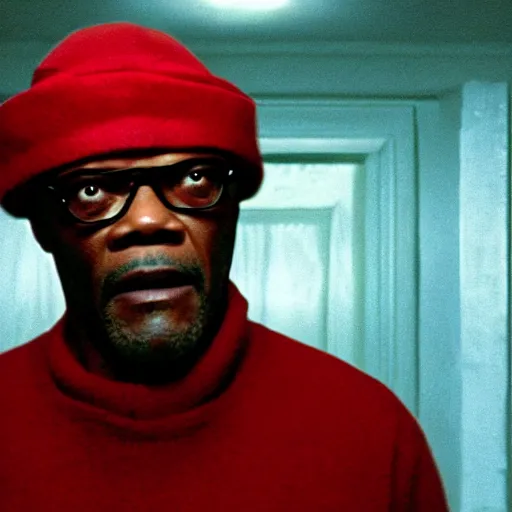 Prompt: a cinematic film still of Samuel L. Jackson starring in The Shining, portrait, 40mm lens, shallow depth of field, close up, split lighting, cinematic