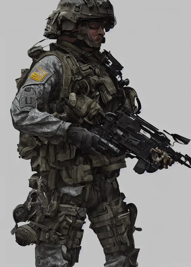 Prompt: special forces soldier in a acronym suit, character concept art, hyperrealistic, aaron beck concept, call of duty, battlefield, octane render, photo realistic