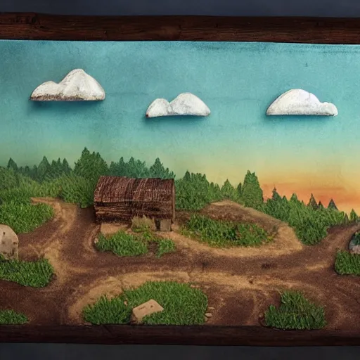 Prompt: A rustic 2.5d landscape