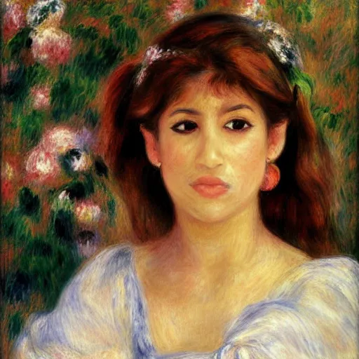 Prompt: Imane Anys, also known as Pokimane. Detailed perfect artbreeder face. Full body portait. By renoir.
