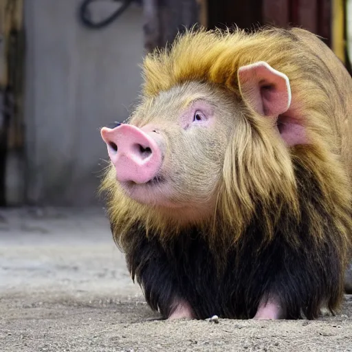 Image similar to pig with lion fur