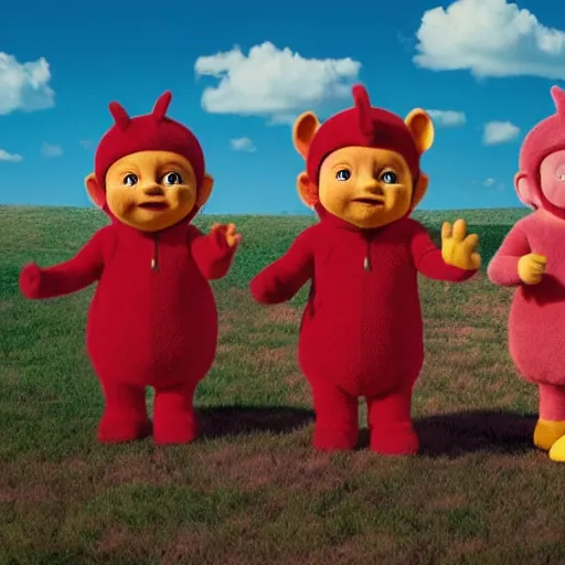 Prompt: The Teletubbies in an existential crisis