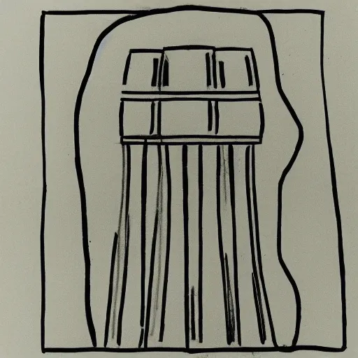 Prompt: very simple line drawing of a nuclear reactor with people around it, pen on paper simple drawing by a 7 year old