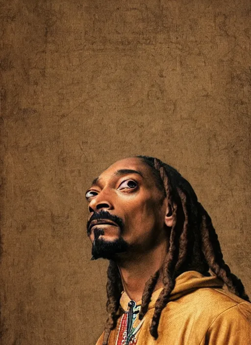 Image similar to a very high resolution image from a new movie, snoop dogg. drawn by leonardo da vinci. mountains, directed by wes anderson