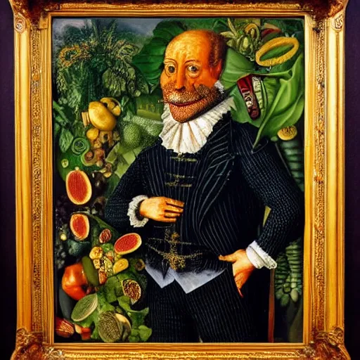 Image similar to a businessman made of money in the style of giuseppe arcimboldo, oil canvas, high quality