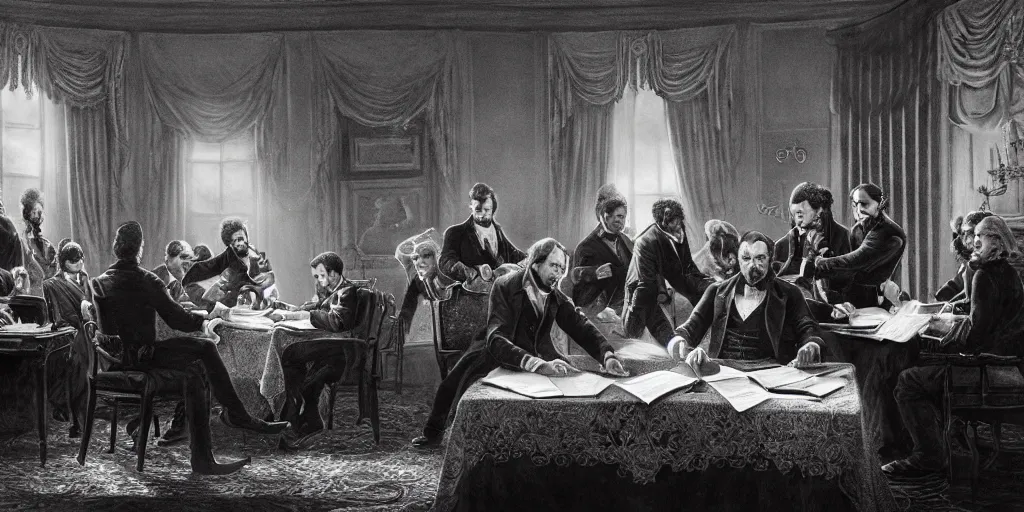 Image similar to five score years ago, a great american, in whose symbolic shadow we stand today, signed the emancipation proclamation. ultrafine highly detailed colored illustration, intricate linework, sharp focus, octopath traveler, final fantasy, unreal engine highly rendered, global illumination, radiant light, intricate environment