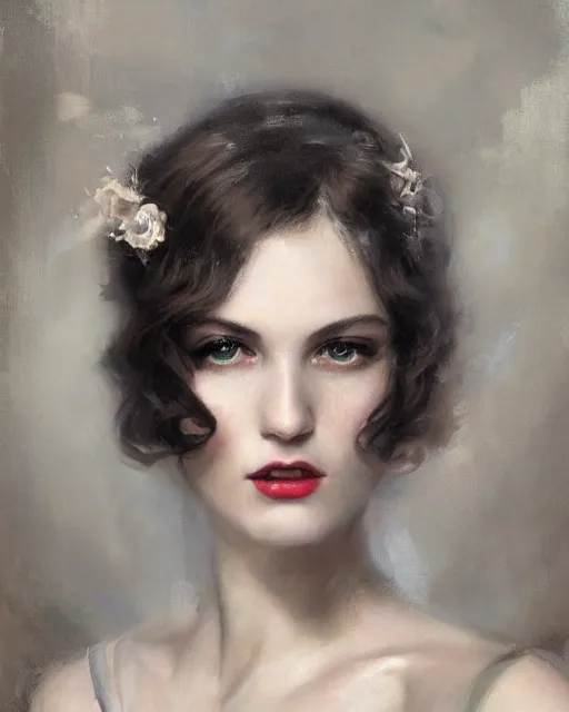 Image similar to daniel gerhartz and tom bagshaw close portrait digital painting of a 1 9 2 0 s beautiful woman at a party in a mansion, beautiful woman by artgerm and wlop, strong contrast, unreal engine, hyper realism, realistic shading, cinematic composition, realistic render, octane render, detailed textures, photorealistic, ultrawide shot, 3 5 mm film